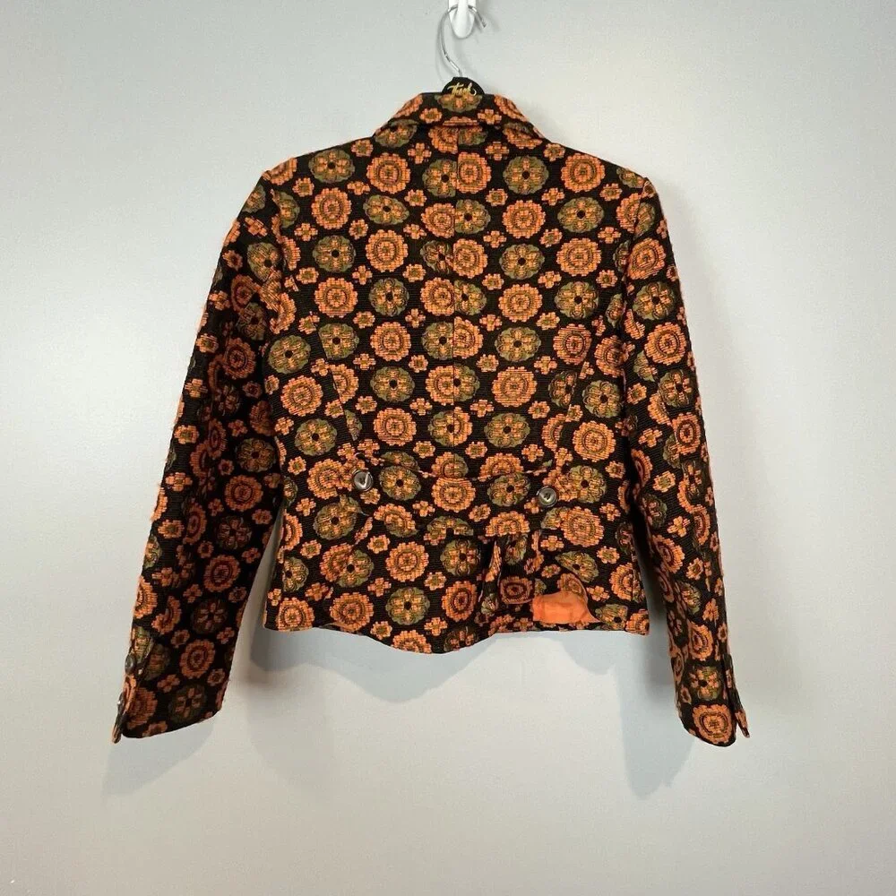 Sara Campbell Orange Floral Blazer Size 6 Retro Twee Phoebe Buffay Indie Art
